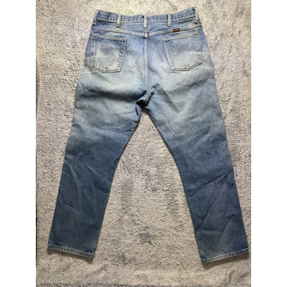 VTG Rustler Jeans Men’s 34x32 Blue Denim Distressed Faded‎ Whiskered Grunge Work - Picture 16 of 16